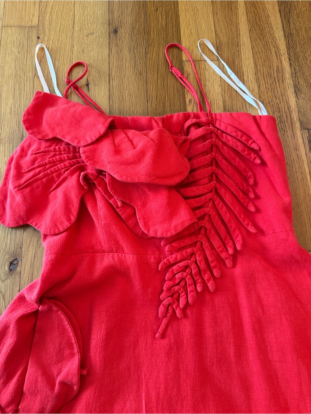 FARM Rio Red Floral-Appliqué Linen Dress Maxi Small - Picture 5 of 16